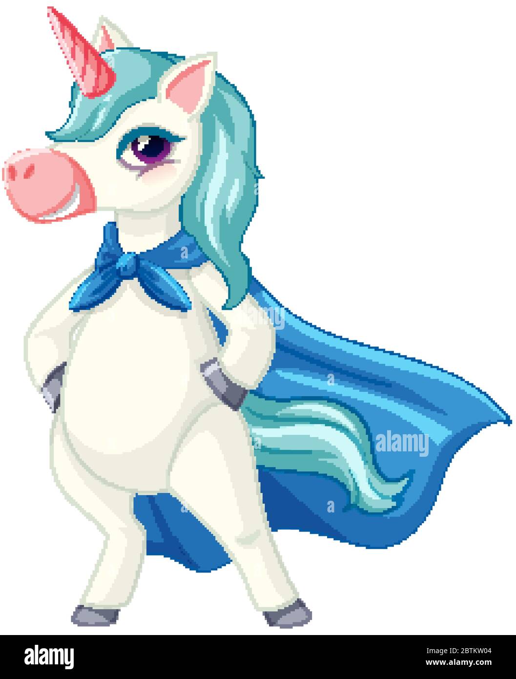 Cute blue unicorn in sitting on cloud position on white background ...
