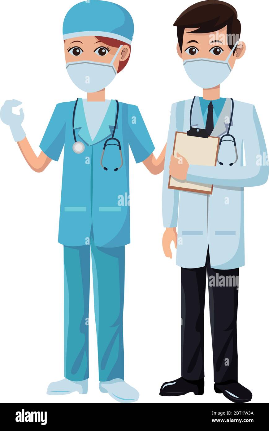 couple doctors using medical masks Stock Vector