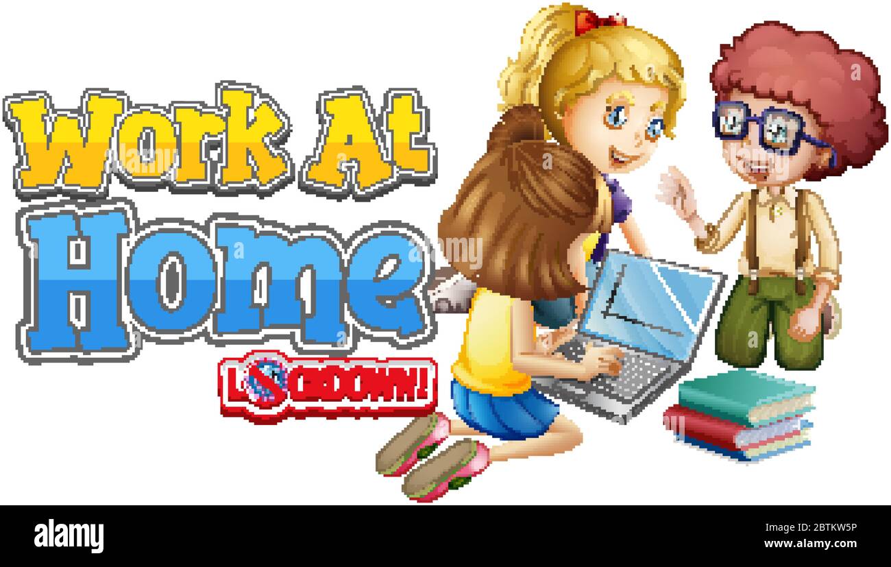 Font design for work from home with kids working on computer ...
