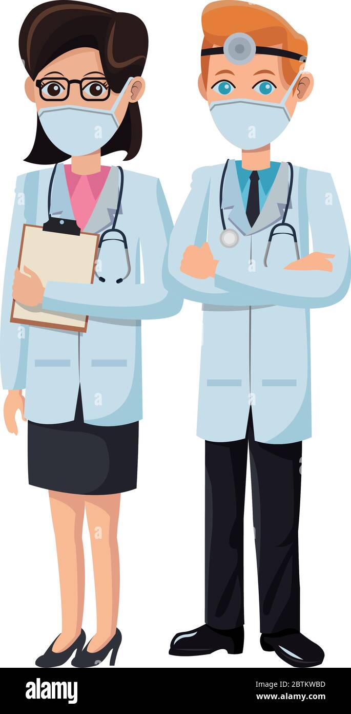 couple doctors using medical masks Stock Vector