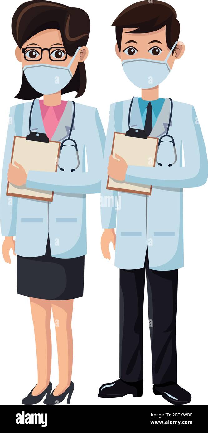 couple doctors using medical masks Stock Vector