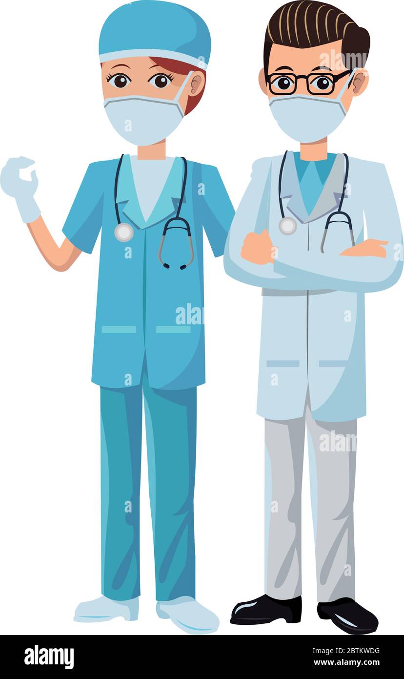 couple doctors using medical masks Stock Vector