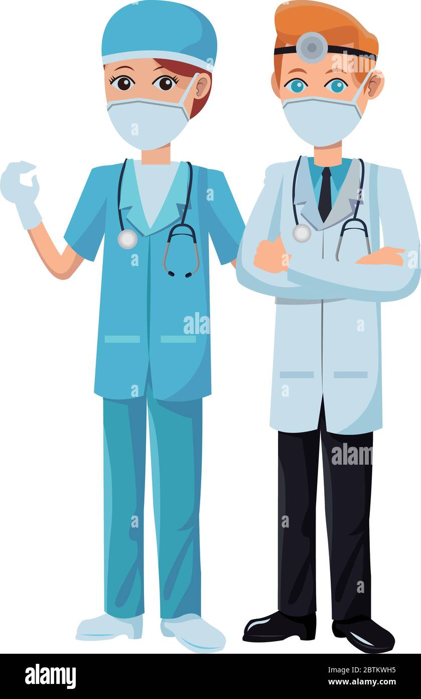 couple doctors using medical masks Stock Vector