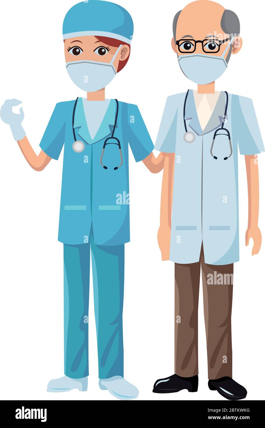 couple doctors using medical masks Stock Vector