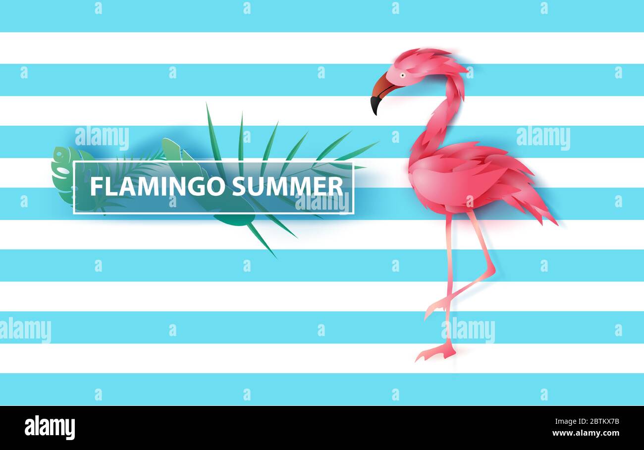 Sale's Summer banner with flamingo on blue background,Minimal simple ...