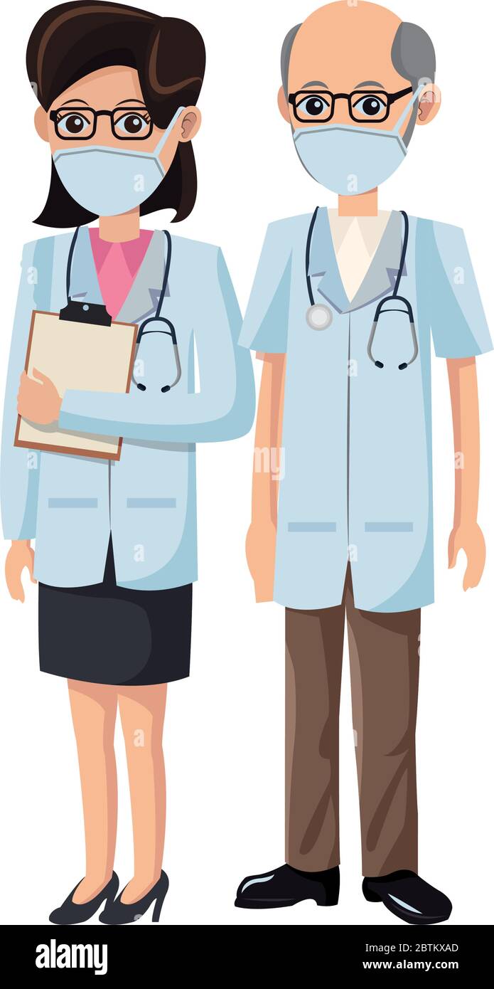 couple doctors using medical masks Stock Vector