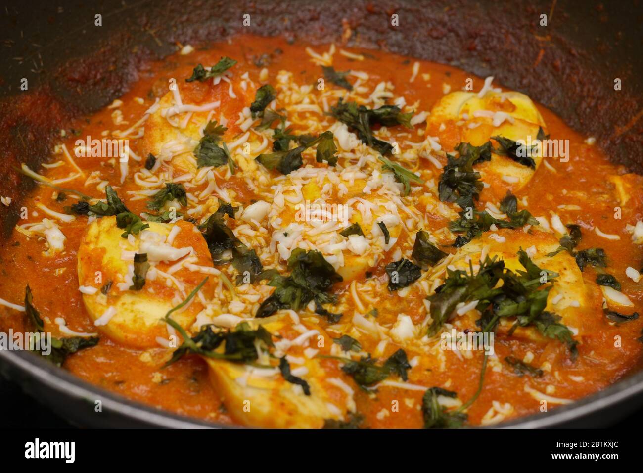 Egg Lababdar in a pan Stock Photo
