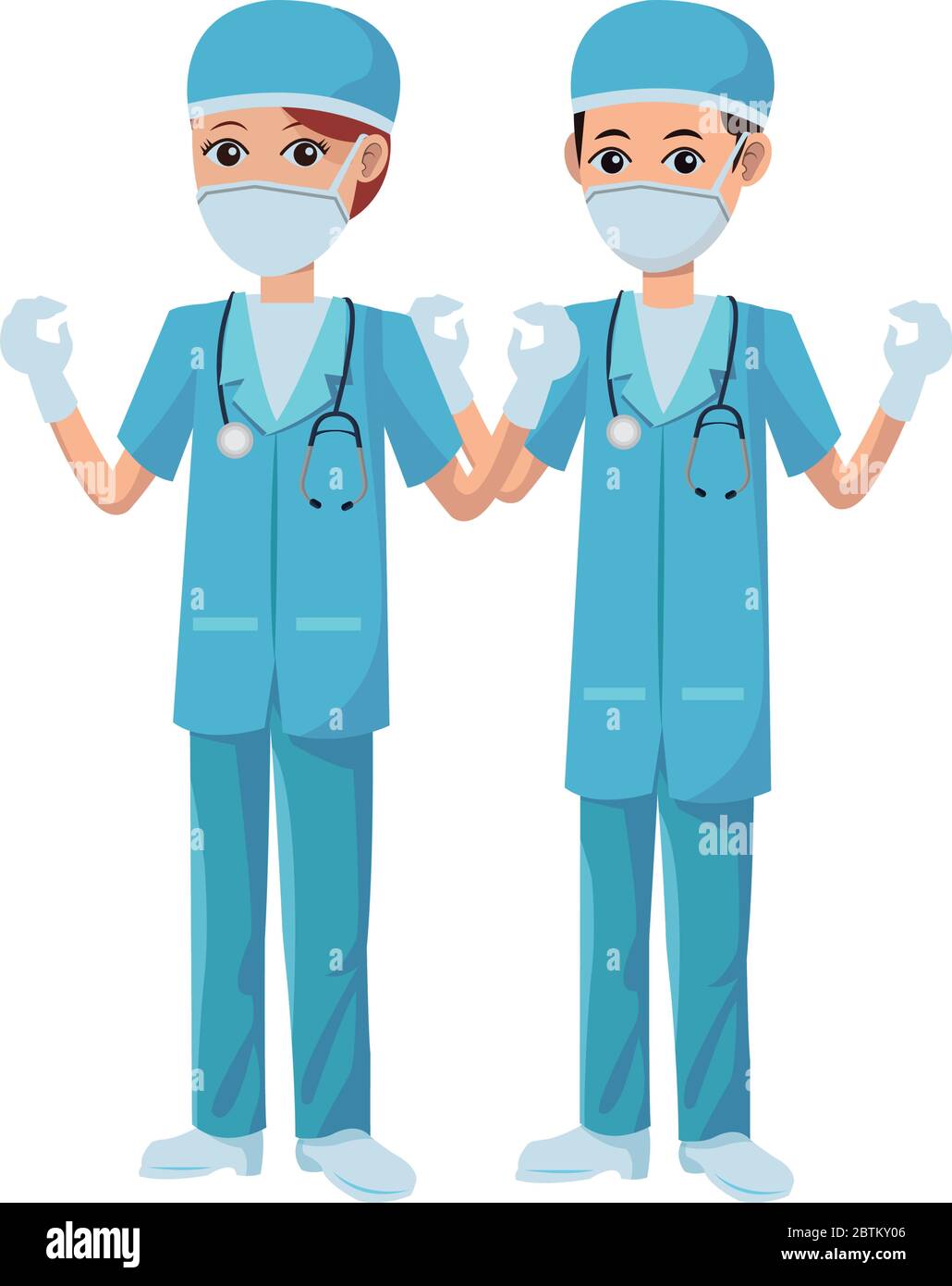 couple doctors using medical masks Stock Vector