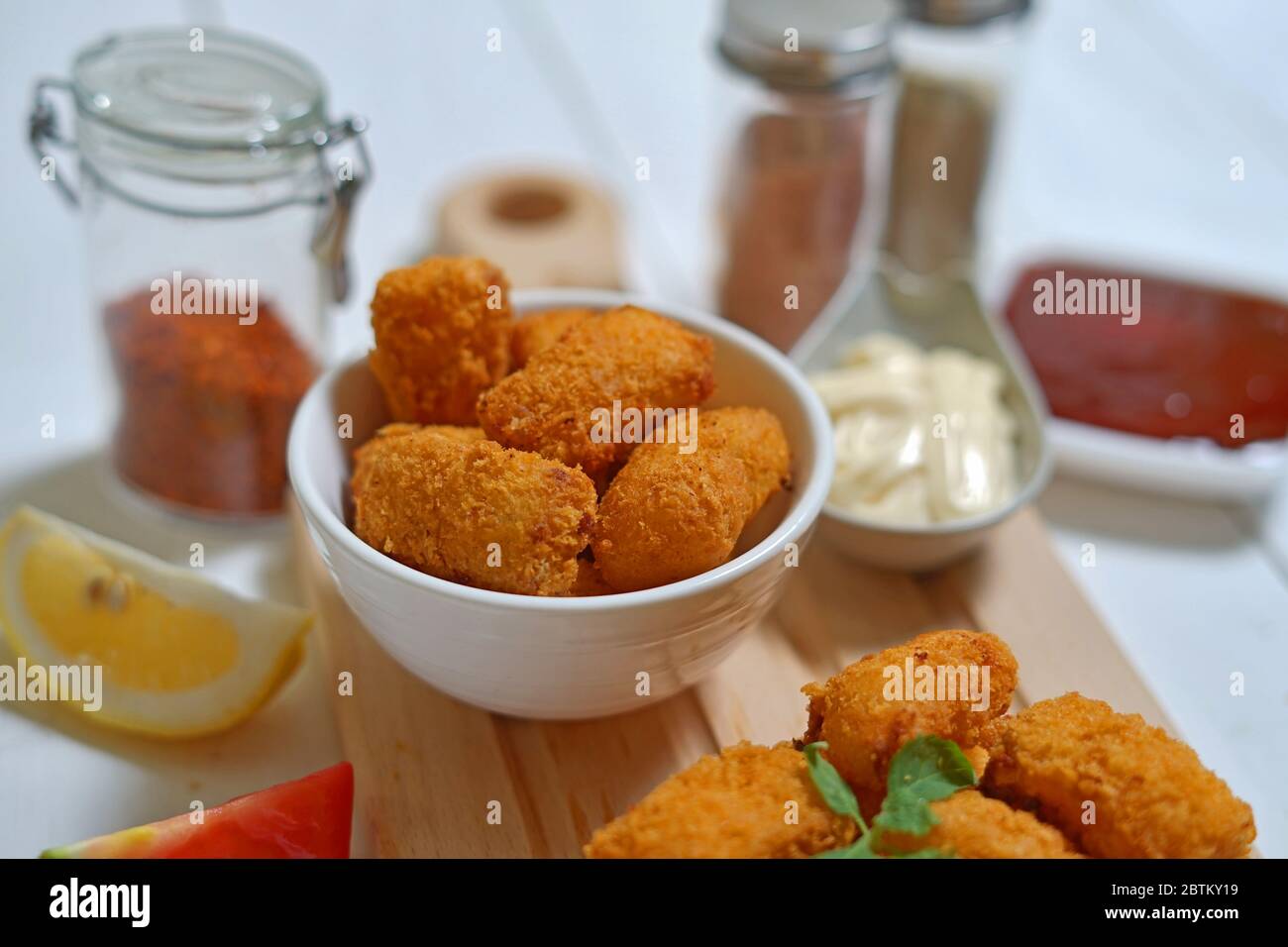 Fried fish nugget and sauce Stock Photo Alamy