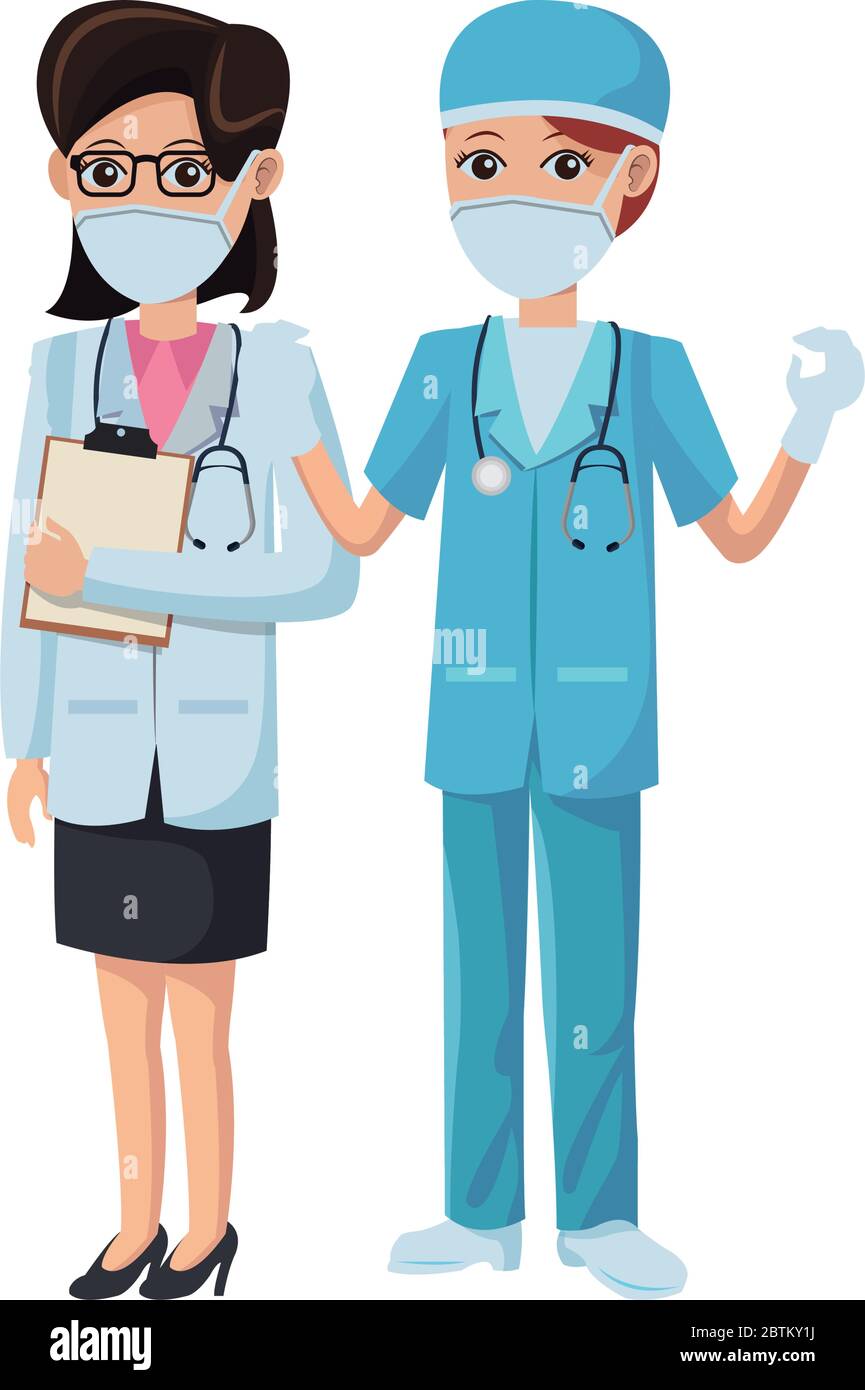 couple doctors using medical masks Stock Vector
