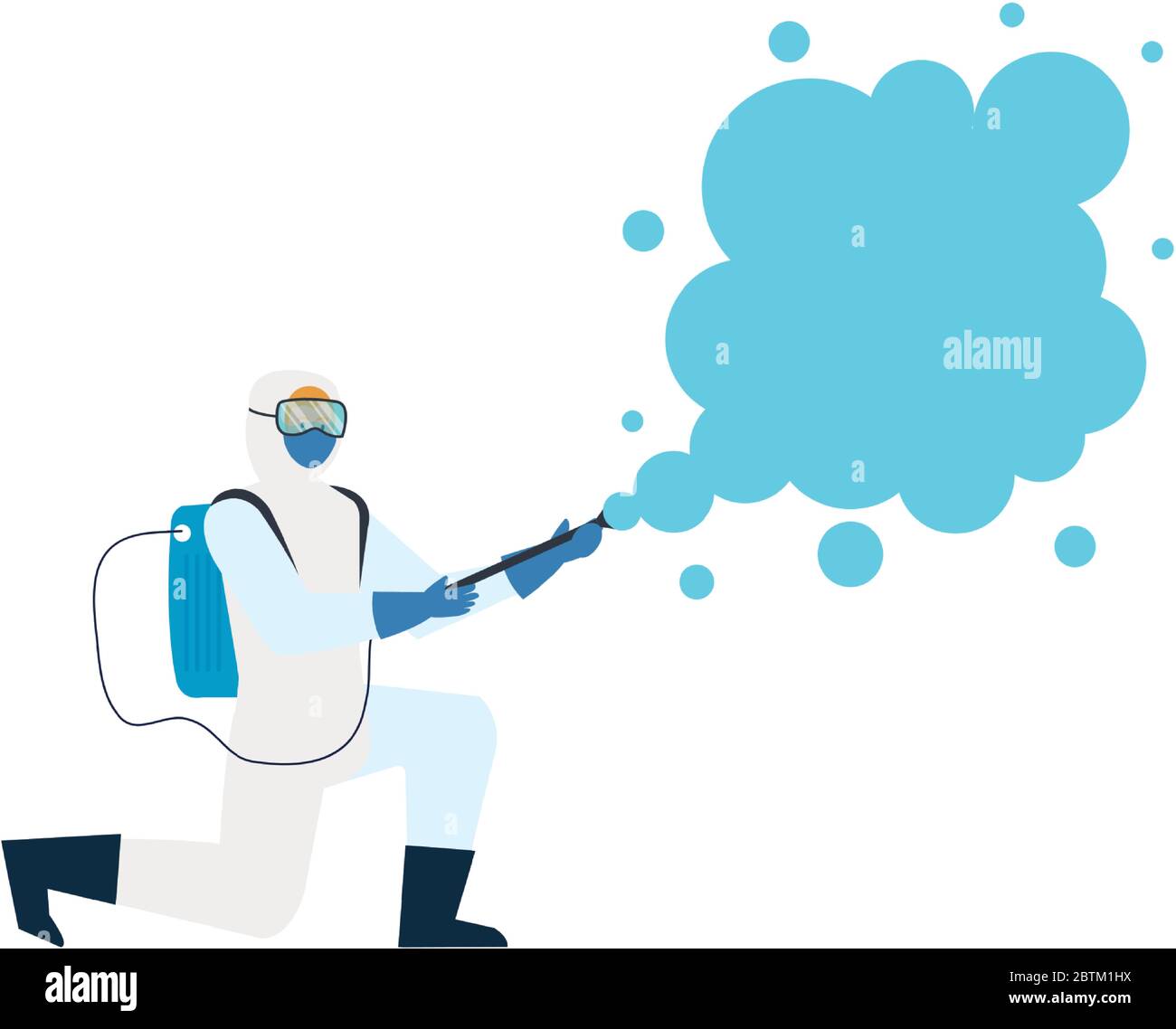 person with protective suit for spraying viruses of covid 19, disinfection virus concept Stock Vector