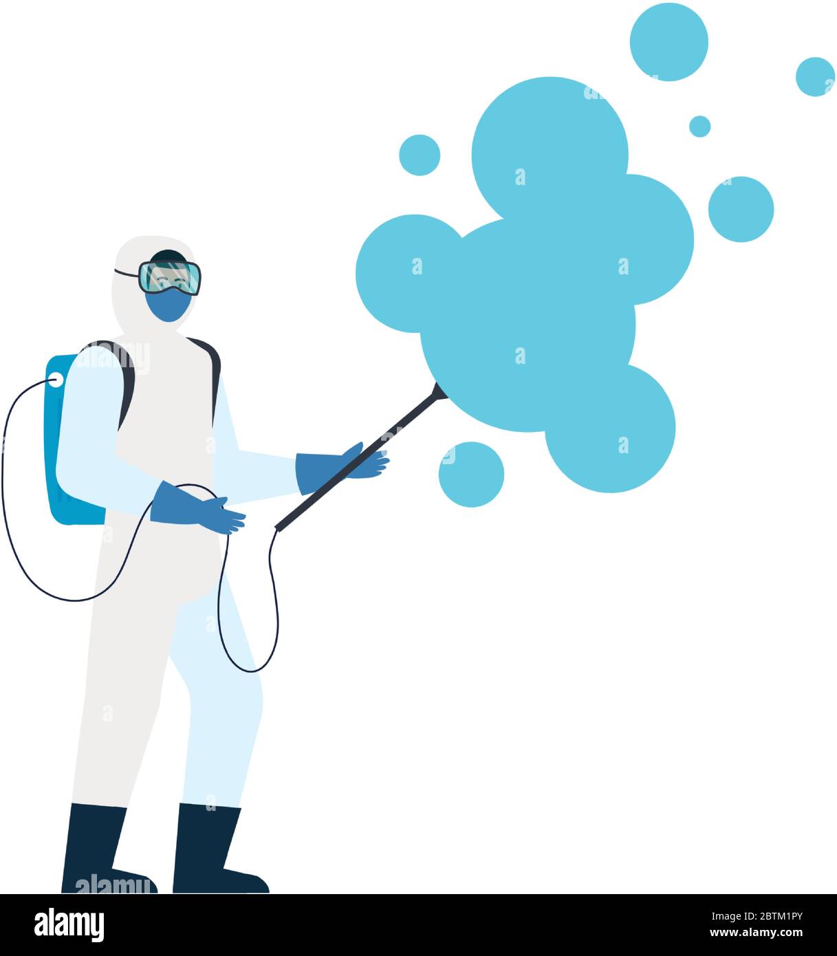 person with protective suit for spraying viruses of covid 19, disinfection virus concept Stock Vector