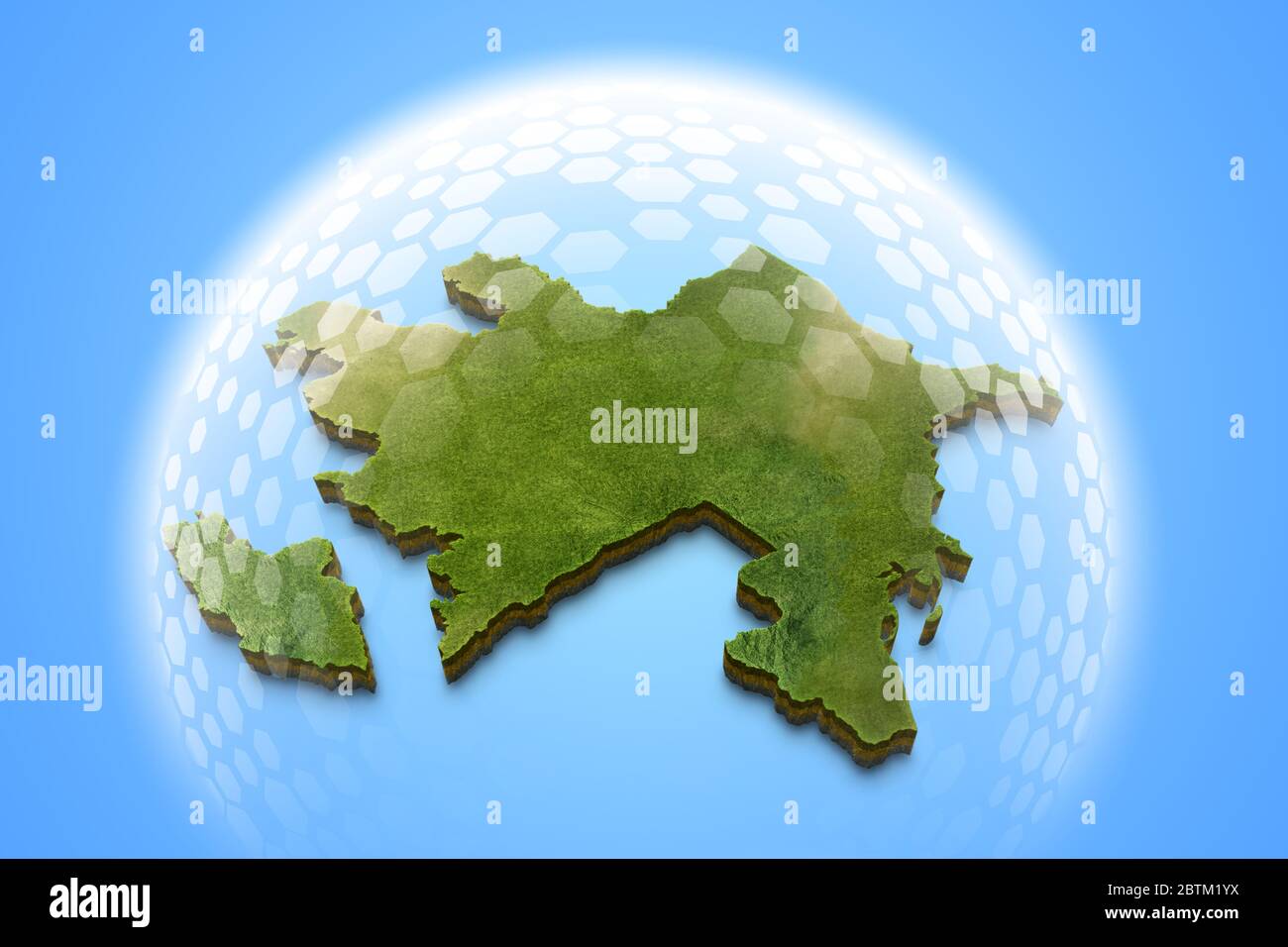 Protection sphere around map of Azerbaijan. Stock Photo