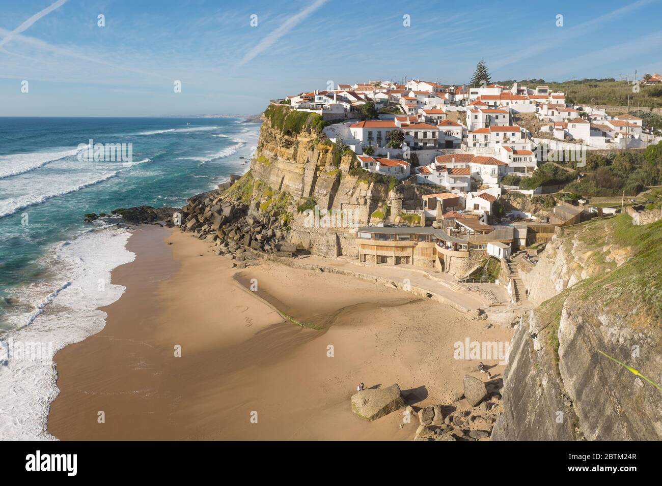 Small Portugese Seaside Town Azenhas Do Mar During Low Tide Stock Photo