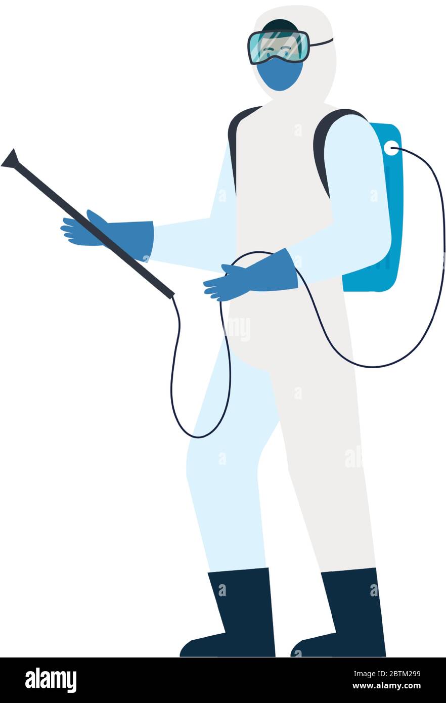 person with protective suit for spraying viruses of covid 19, disinfection virus concept Stock Vector