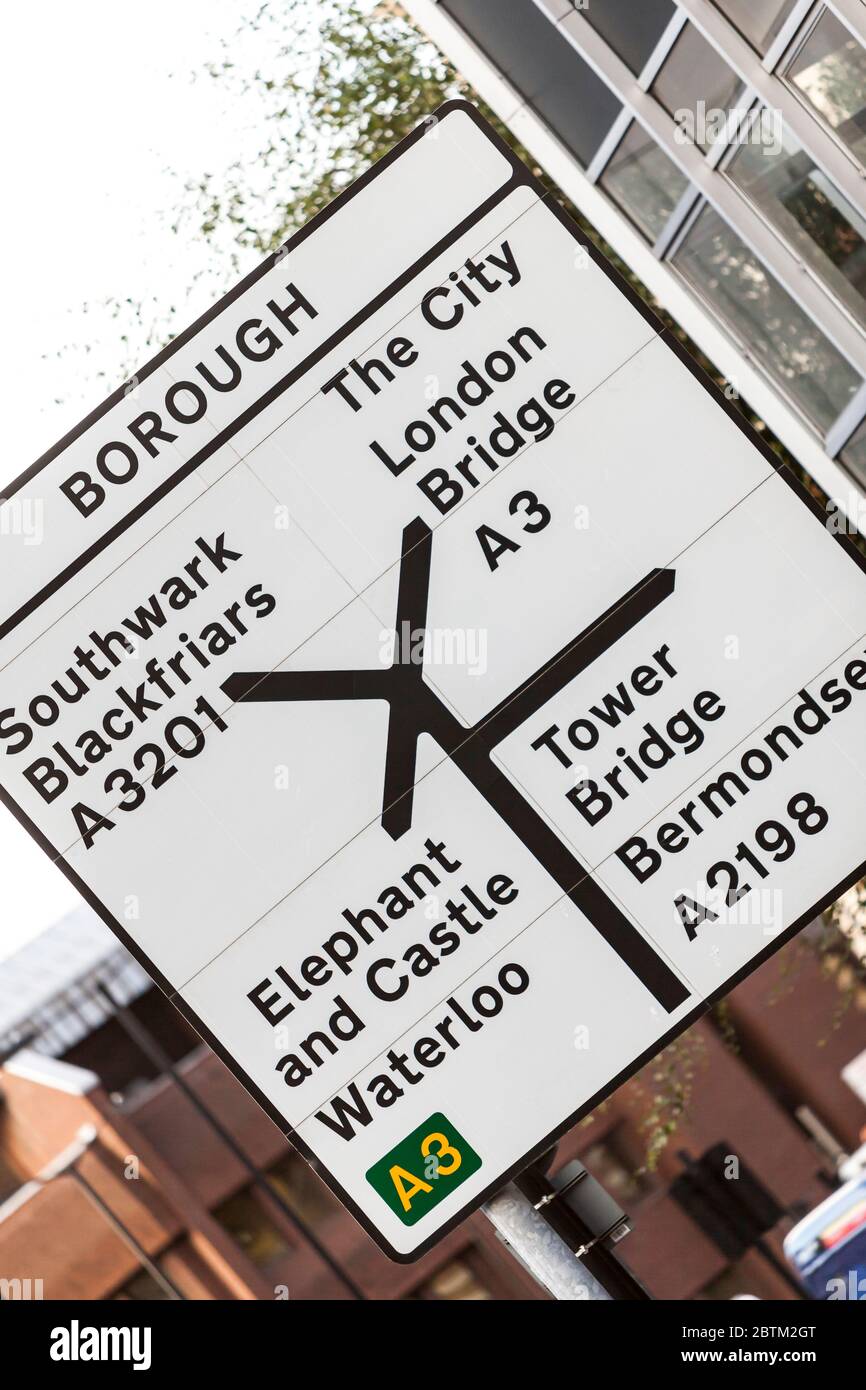Road sign in the area known as Borough, indicating nearby destinations ...