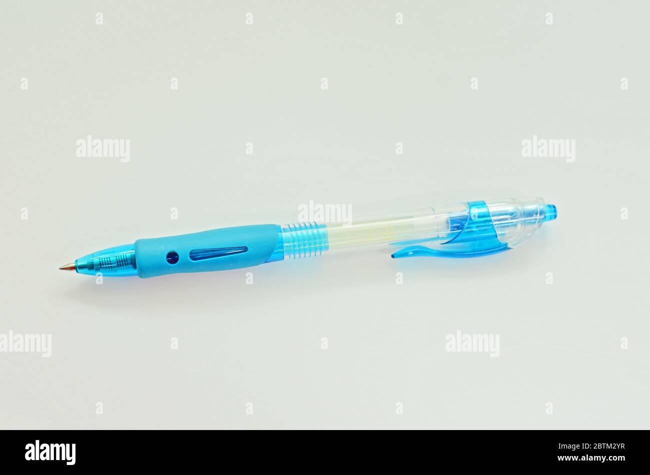 Blue Ballpoint Pen Isolated On White background Stock Photo - Alamy