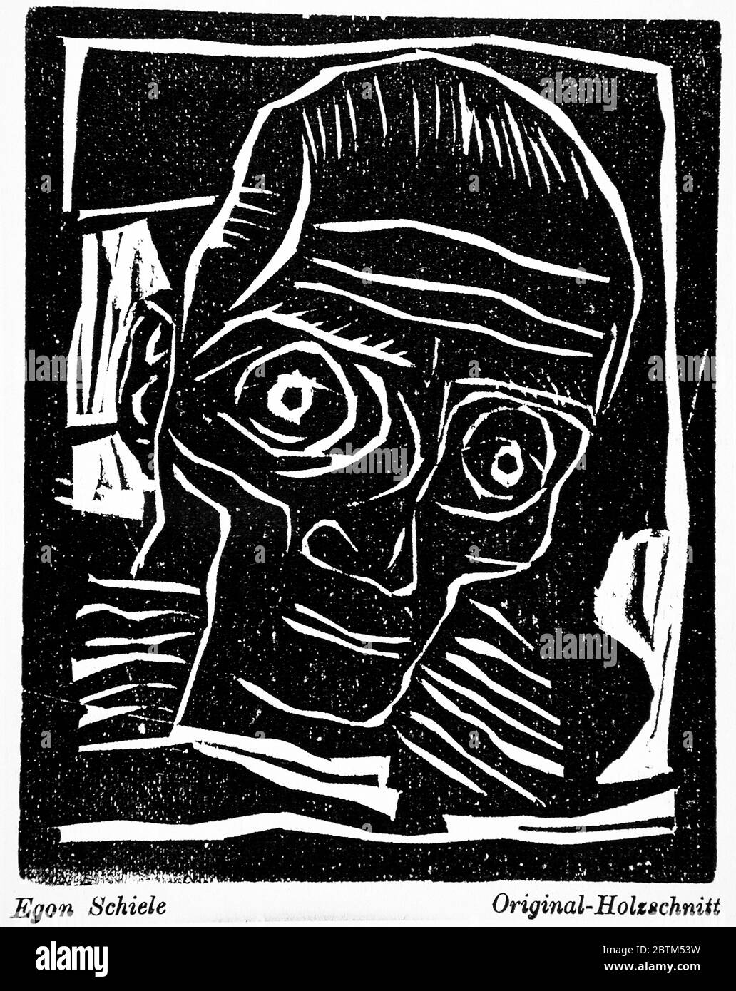 Egon Schiele, Head of a man (Männlicher Kopf), woodcut print, 1916 Stock Photo