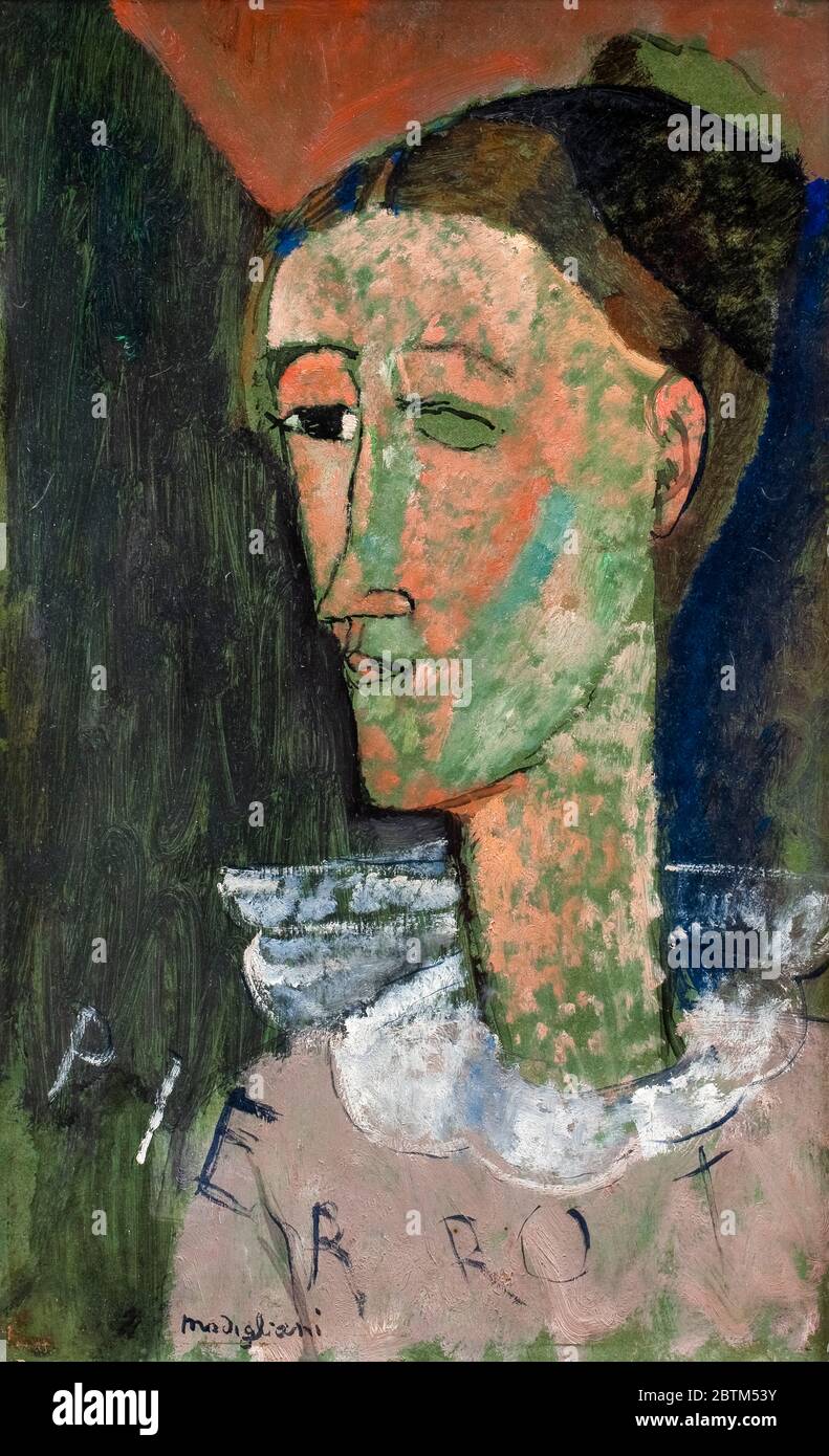 Amedeo Modigliani, Self-portrait like Pierrot, painting, 1915 Stock Photo