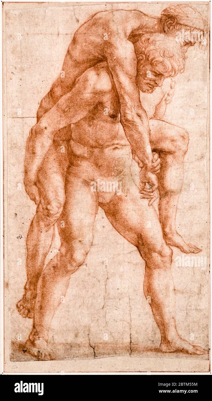 Raphael, Young Man carrying an Old Man on his back, drawing, circa 1514 Stock Photo