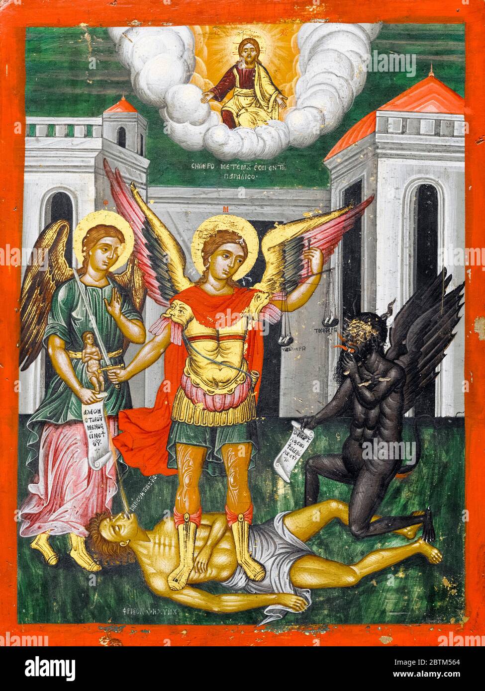 Saint Michael weighing a soul, painting, 1700-1799, artist unknown Stock Photo