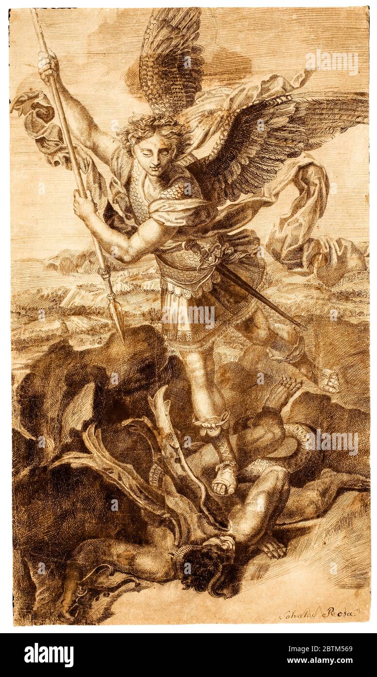 Raphael, Archangel Michael, vanquishing, Satan, drawing, before 1520 Stock Photo