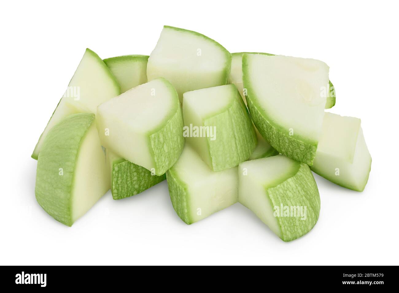 diced zucchini or marrow isolated on white background with clipping