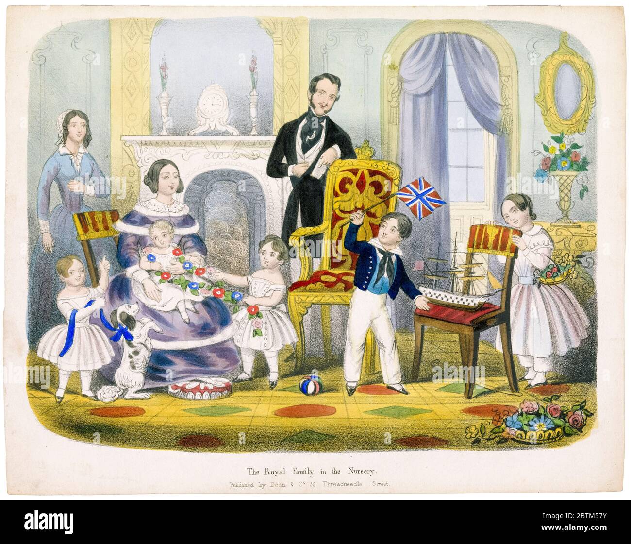 Royal family in the nursery: Queen Victoria, Prince Albert, and their children, print by Dean & Co, circa 1845 Stock Photo