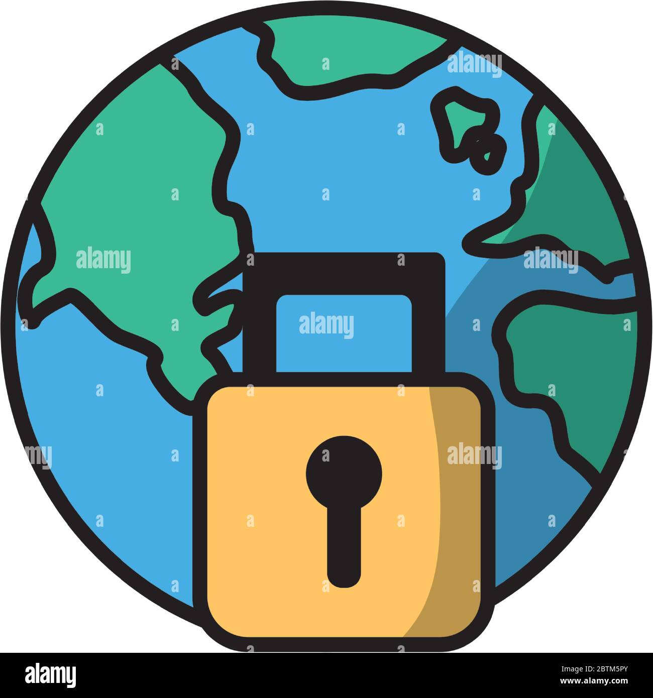 world planet with padlock fill style Stock Vector