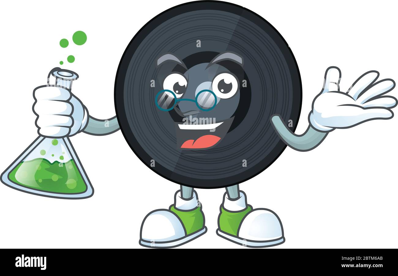 Music viynl disc smart Professor Cartoon character holding glass tube ...