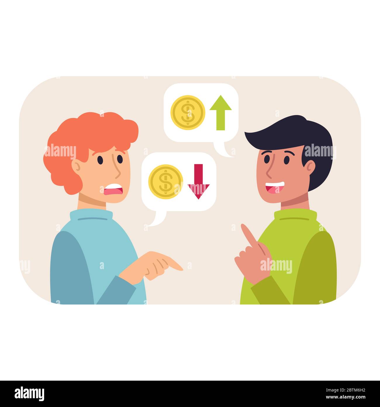 Positive and negative dynamics in the economy. The problem of increasing and decreasing earnings. Currency price dynamics. Flat style vector business Stock Vector