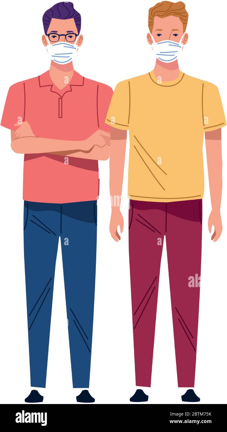 young men using medical masks characters Stock Vector Image & Art - Alamy