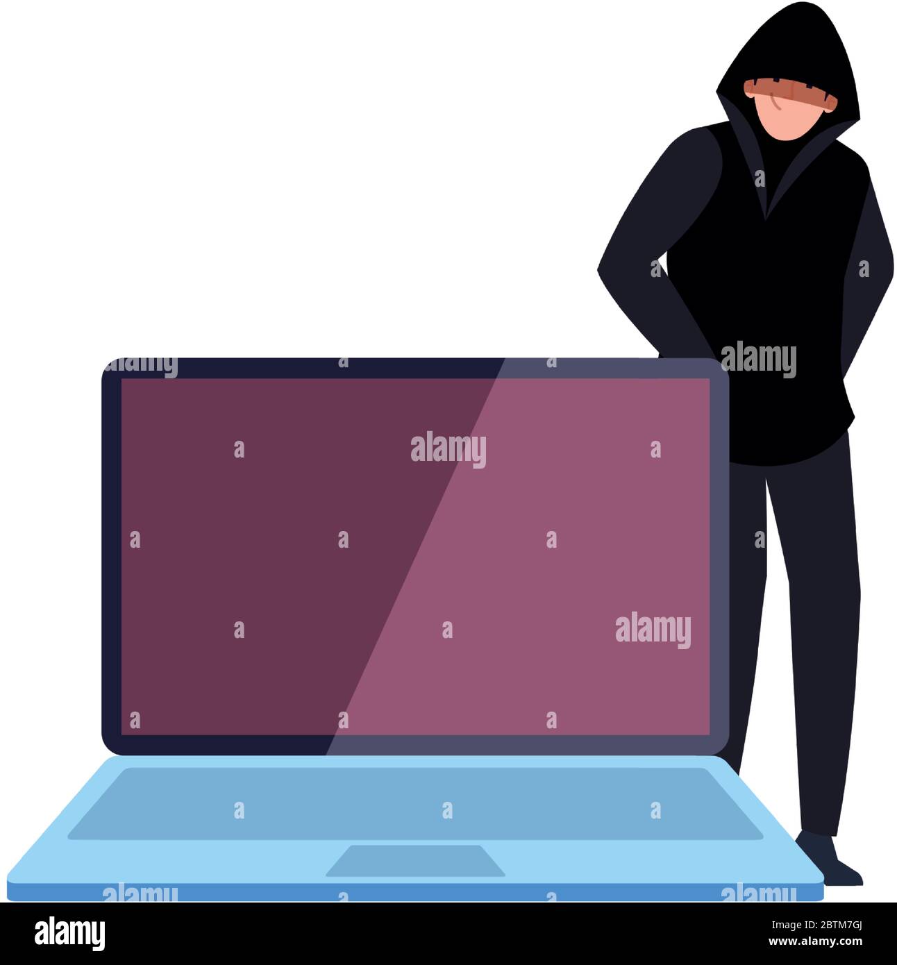 hacker with laptop computer on white background Stock Vector Image ...