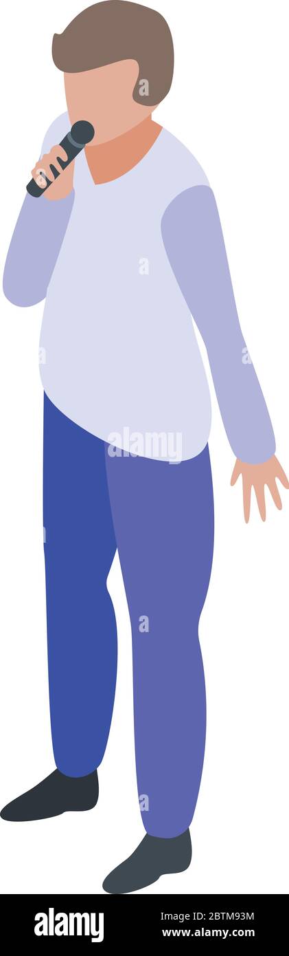 Young boy singer icon, isometric style Stock Vector