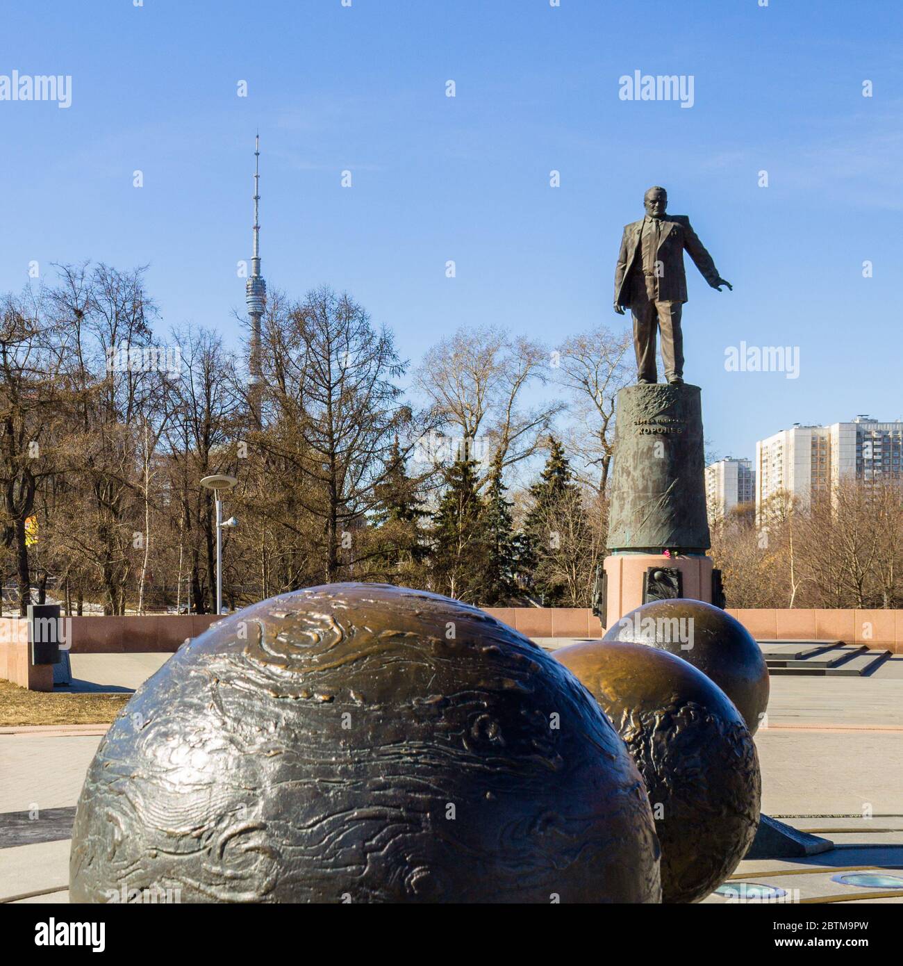 Sergei Korolev Sculpture with Monument near Rocket Memorial to the ...