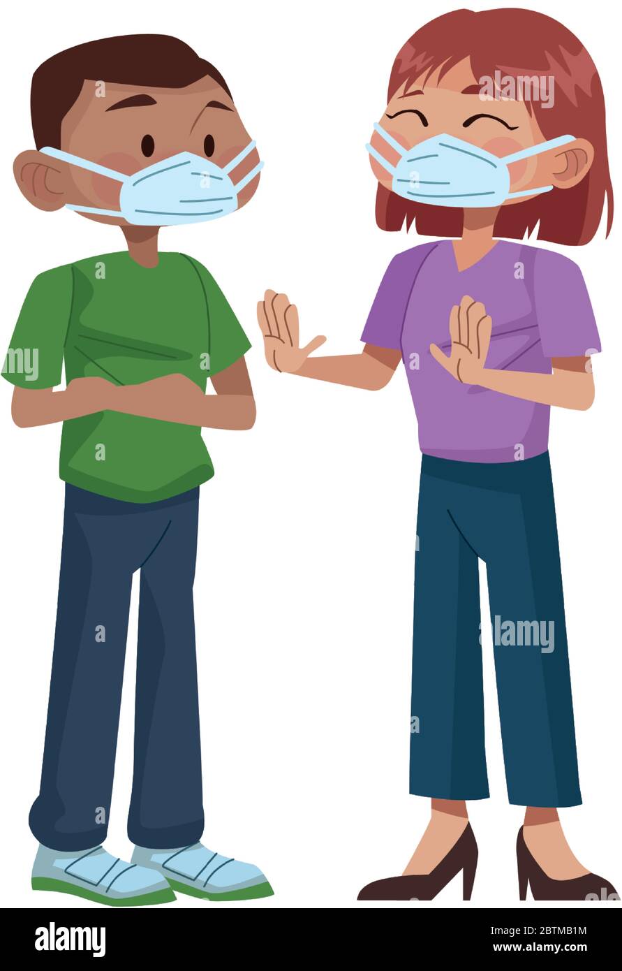interracial couple using medical masks characters Stock Vector Image ...
