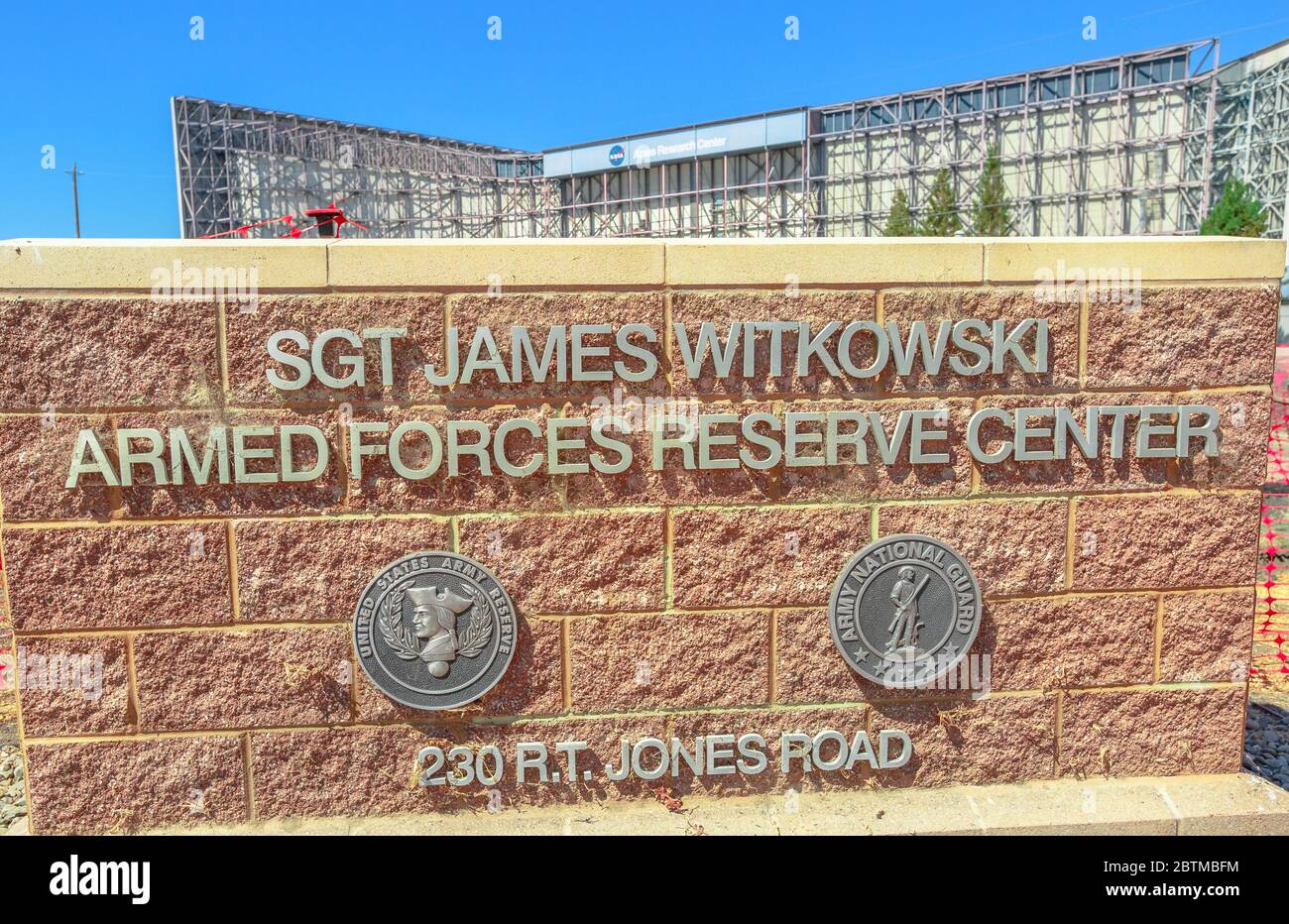 Mountain View, United States - August 15, 2016: James Witkowski Armed Forces Reserve Center, at 230 jones road at Moffett Federal Airfield. NASA Stock Photo