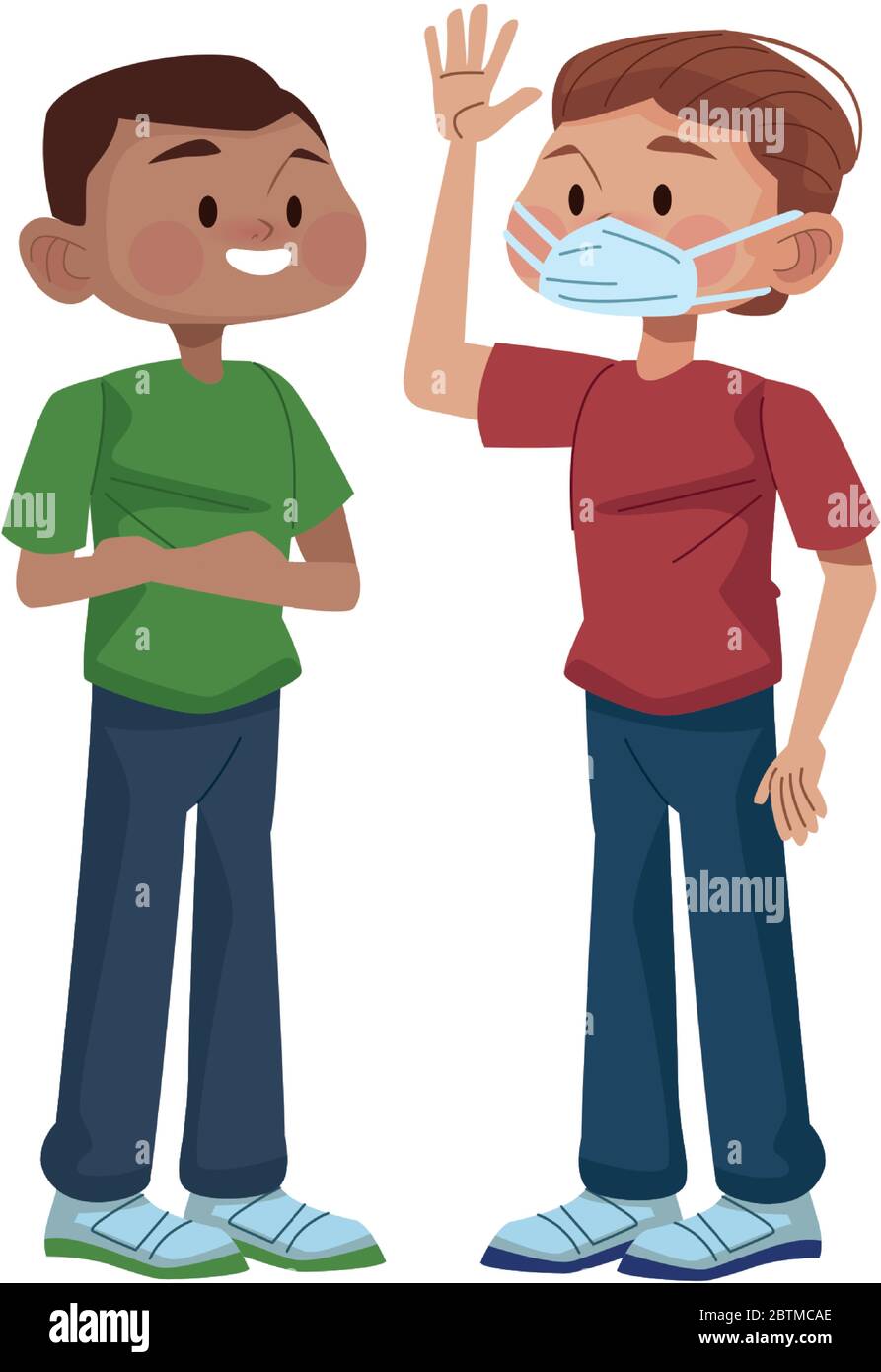 interracial young men using medical masks characters Stock Vector Image ...