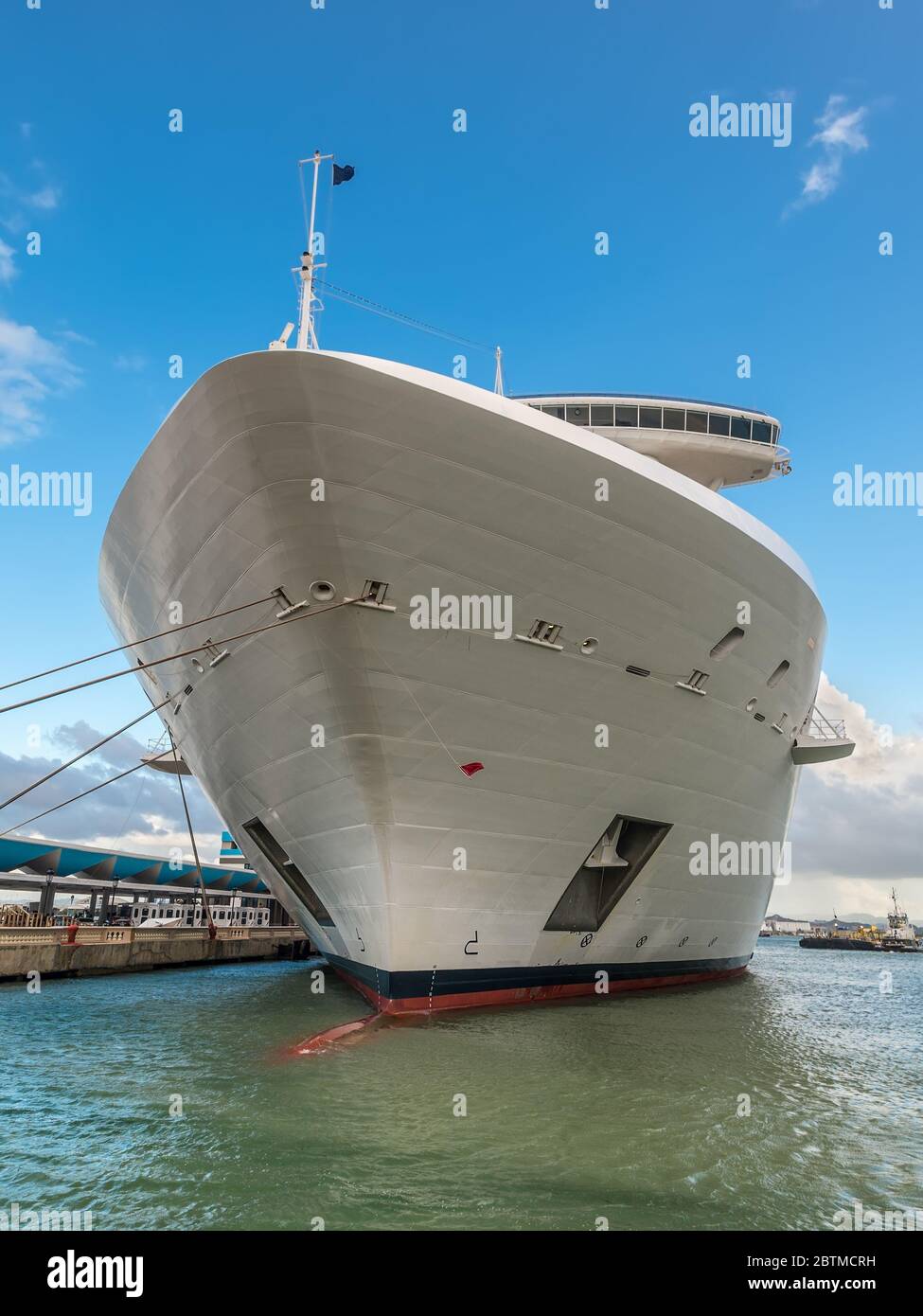 Cruise ship docked in tropical port. Cruise vacation. Stock Photo