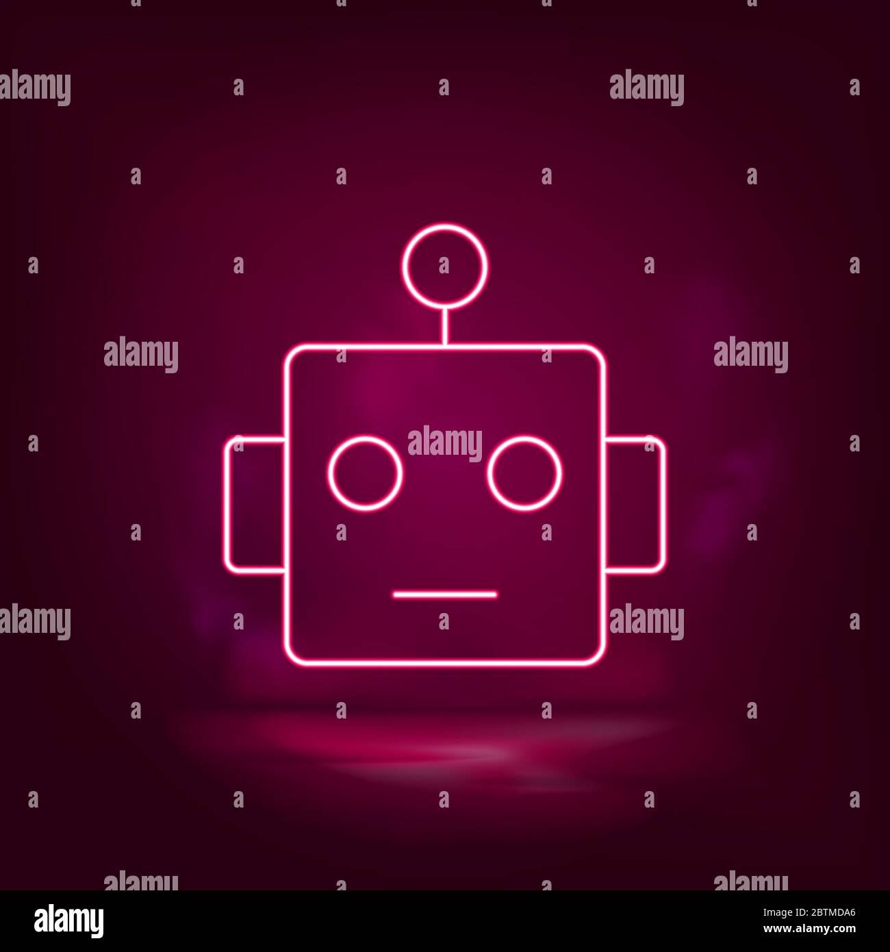 Smart, robot neon icon - vector. Artificial intelligence Stock Vector