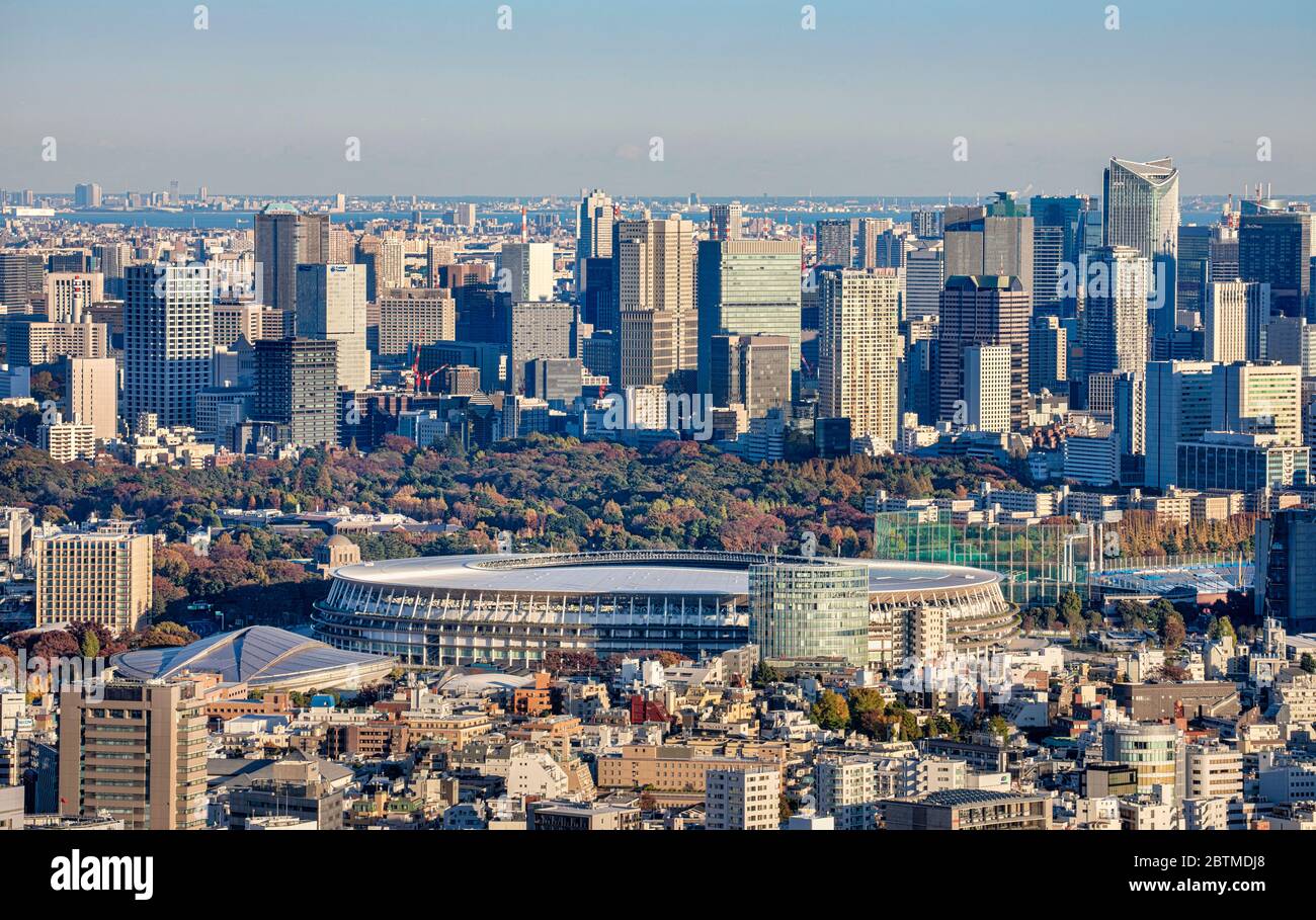Japan ,Tokyo City, Olympic stadium and Central Tokyo Stock Photo