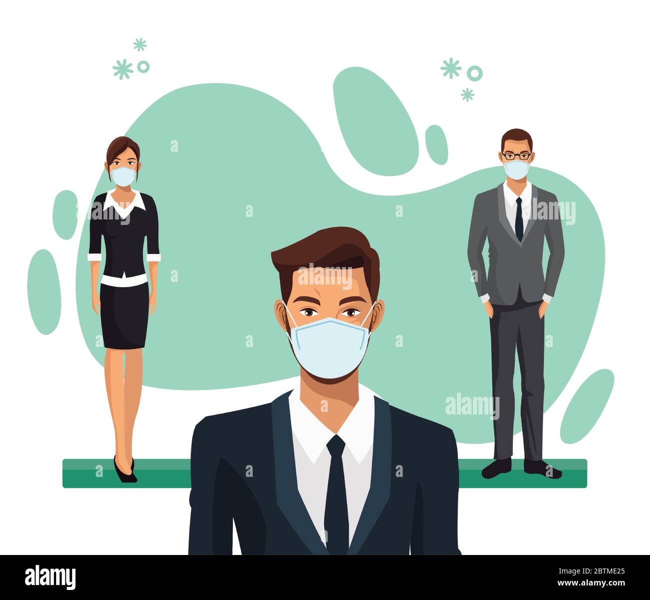 business people working and wearing medical masks Stock Vector Image ...