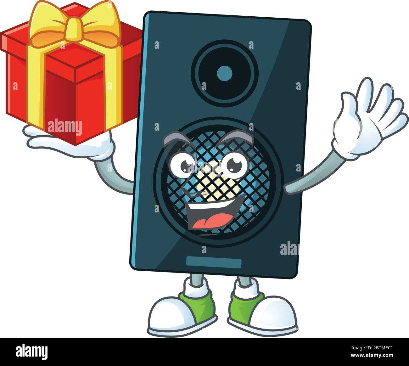 Sound system cartoon mascot concept design with a red box of gift Stock  Vector Image & Art - Alamy