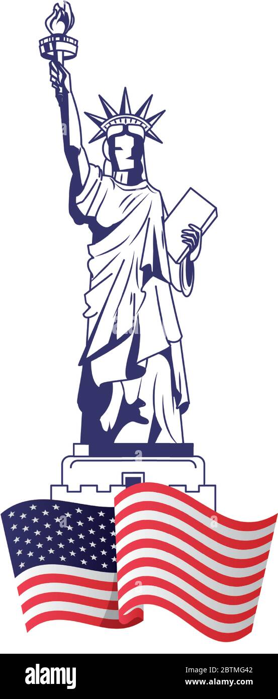 united states of america flag with liberty statue Stock Vector Image ...