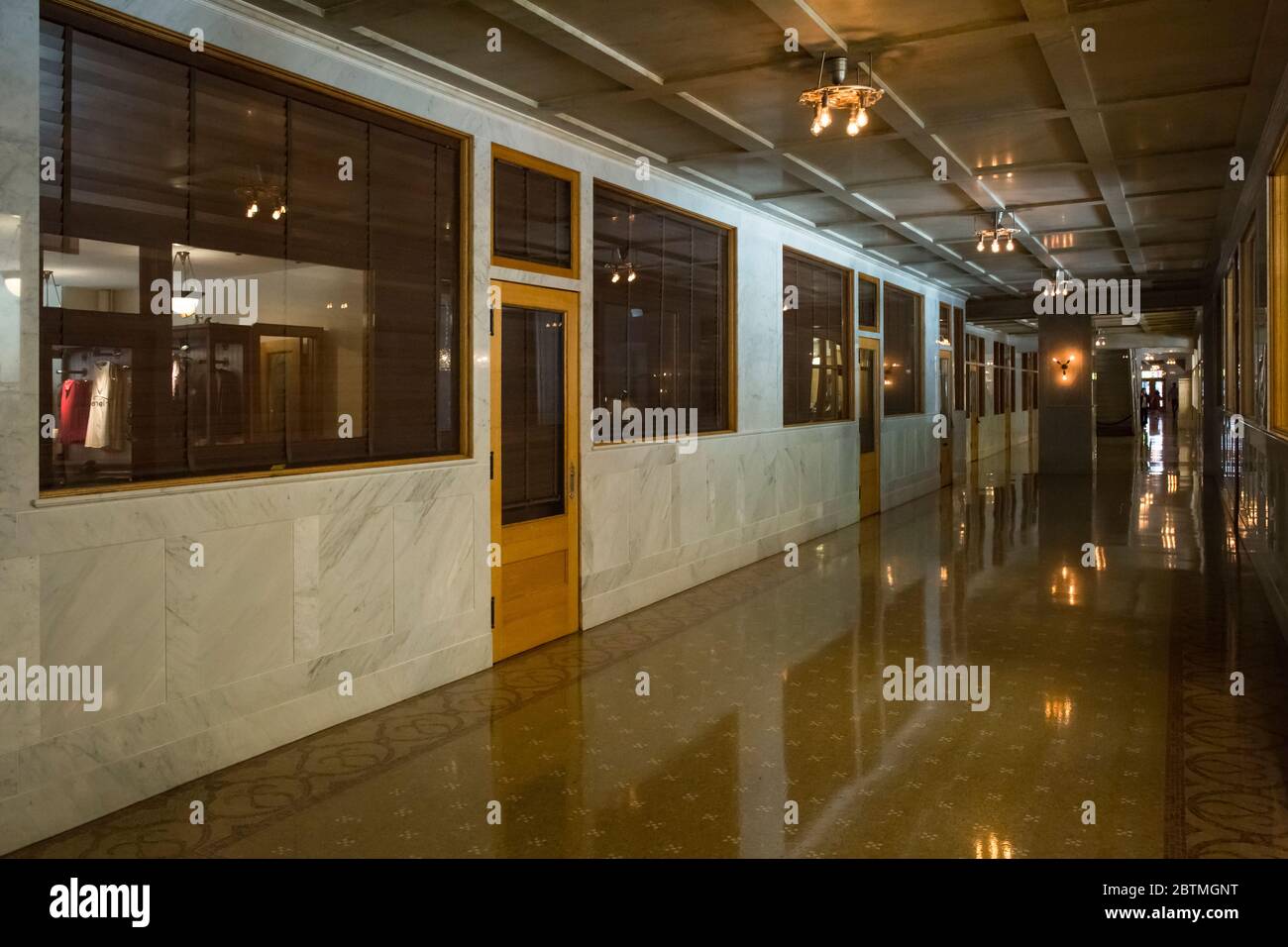 Horizontal view of the vintage dimly lightened corridor of the Monadnock Building, Chicago, Illinois, USA Stock Photo