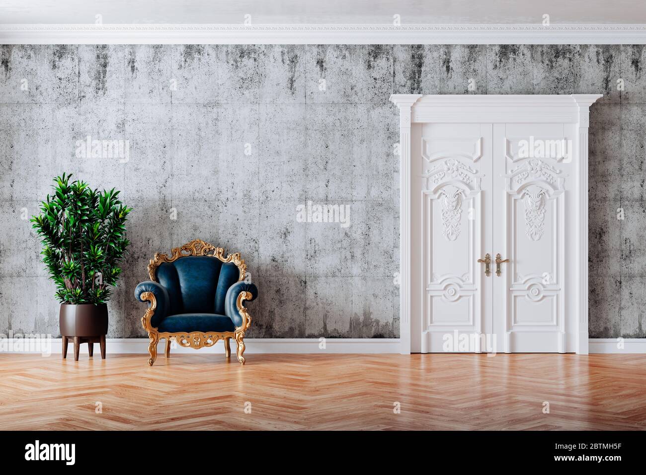 3d render of beautiful vintage interior with leather armchair and a ...