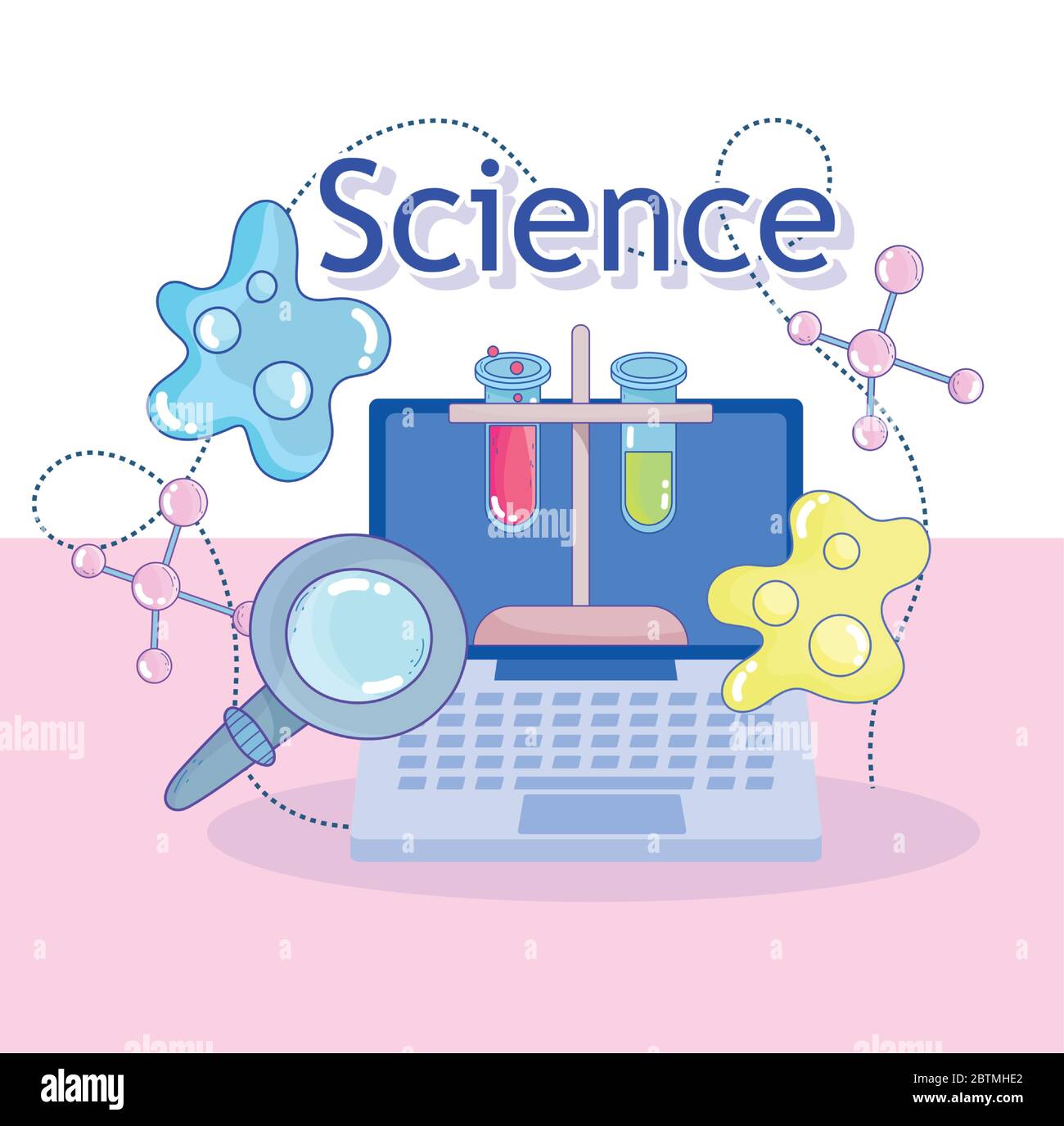 science laptop flasks magnifier atoms molecule structure research