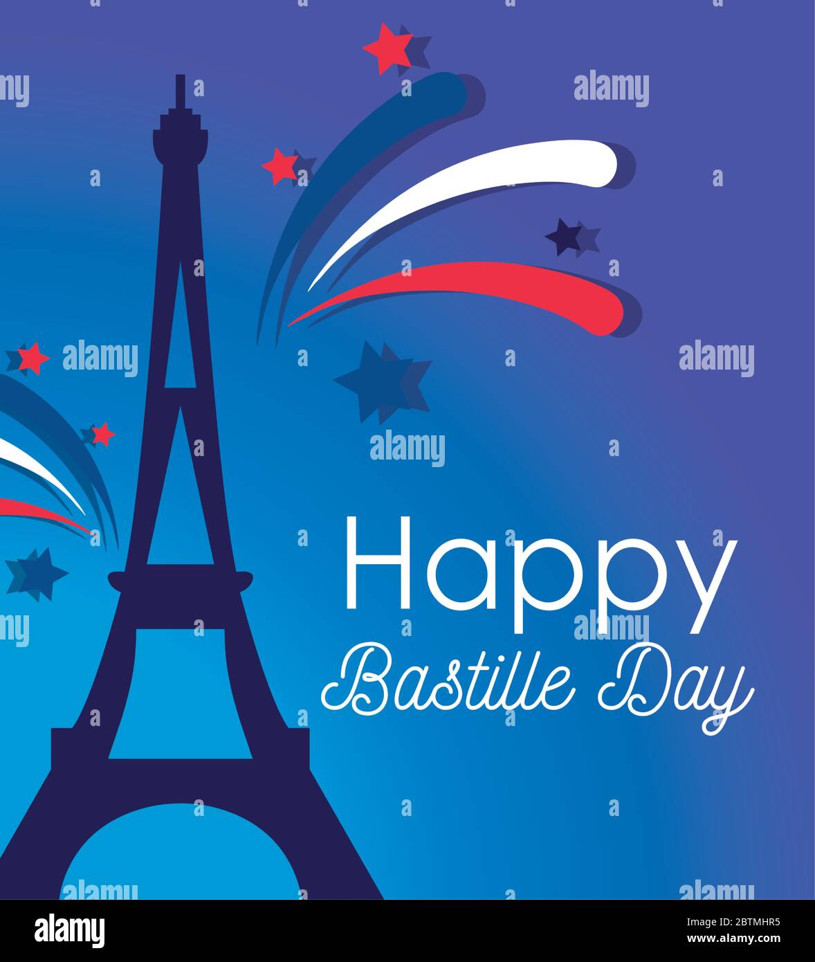 france eiffel tower with fireworks design, Happy bastille day and french theme Vector illustration Stock Vector