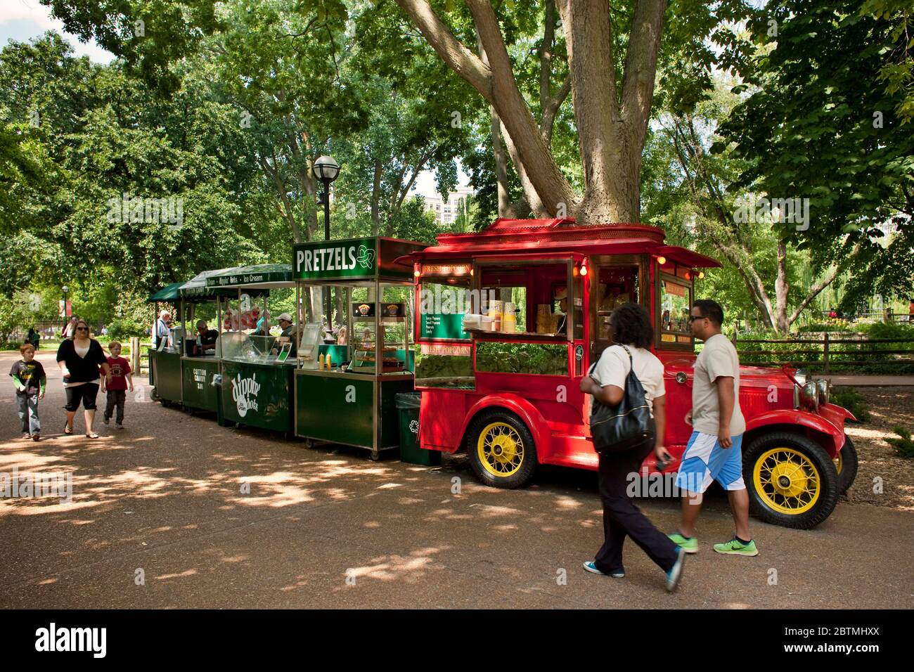 Horizontal view of colorful pop corn, candy, pretzels and ice cream