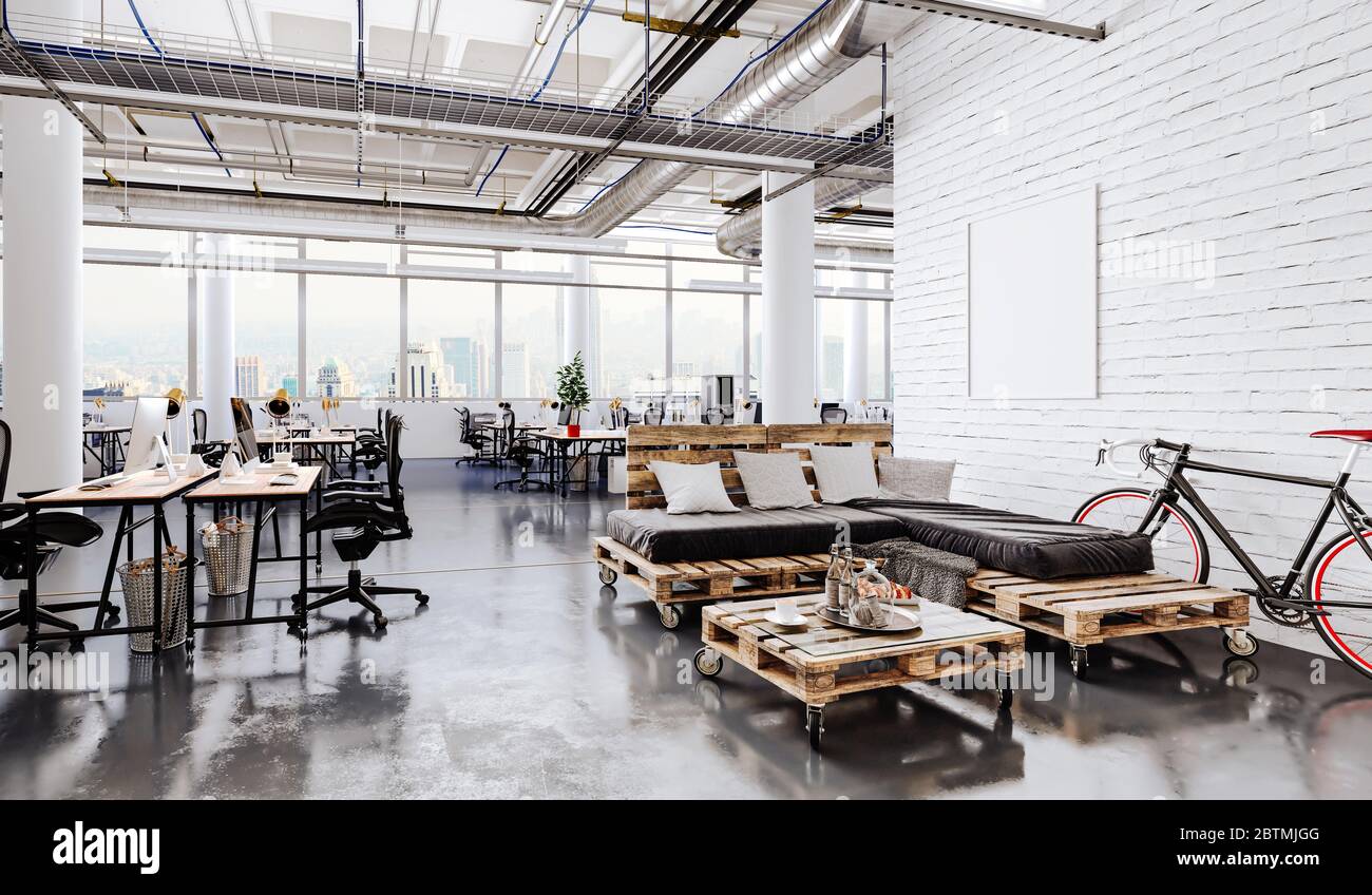 3d modern business office interior Stock Photo - Alamy